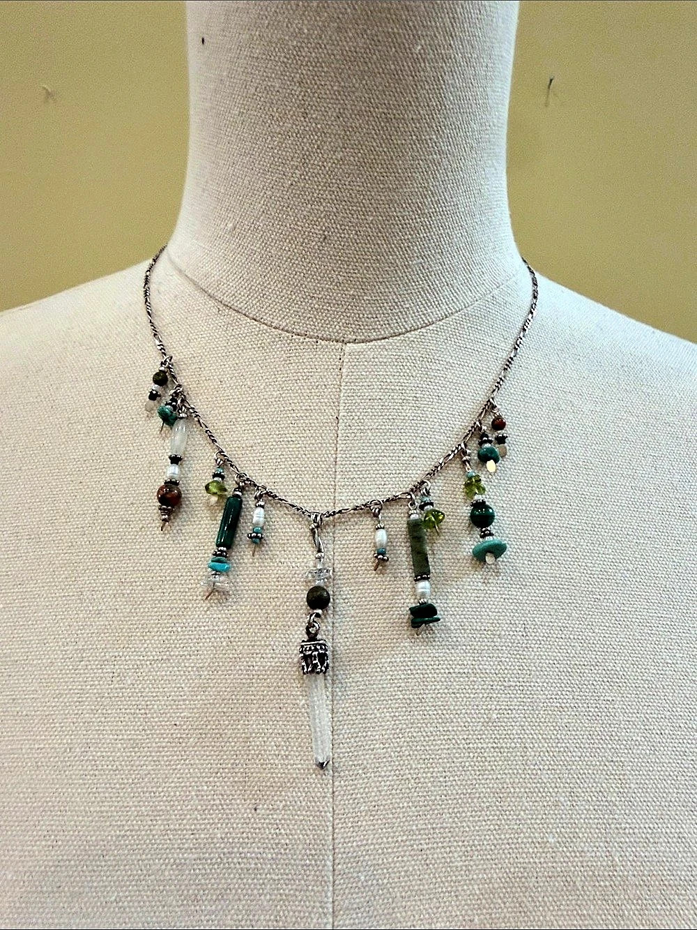 Italian 925 Sterling Silver Y2K Boho Multi-Gemstone Necklace